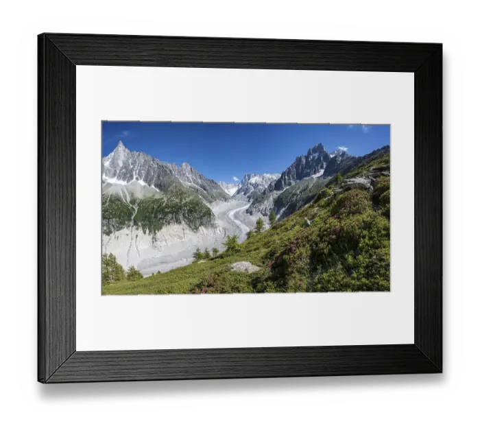 Framed Print : Glacier tongue Mer de Glace, rear Grandes Jorasses Framed Print : Glacier tongue Mer de Glace, rear Grandes Jorasses
