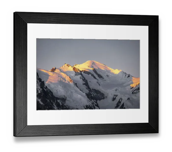 Framed Print : Sunrise, Glacier des Bossons, summit of Mont Blanc with glacier Framed Print : Sunrise, Glacier des Bossons, summit of Mont Blanc with glacier