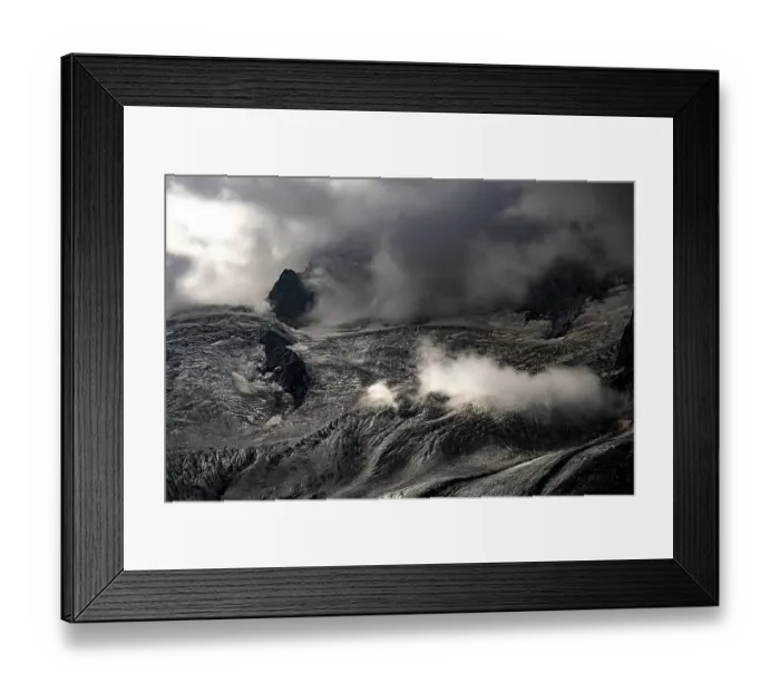 Framed Print : Bernina Group with Rosegg Glacier and dramatic clouds at blue hour