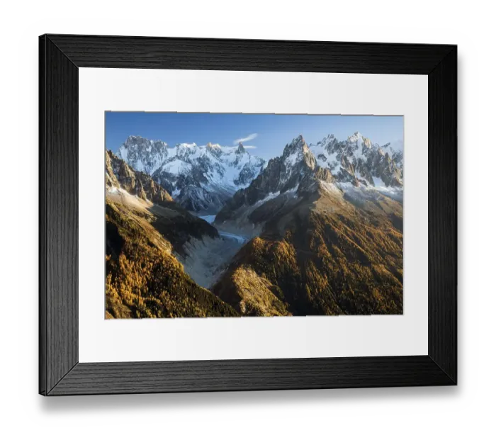 Framed Print : Mont Blanc massif with the Mer de Glace glacier in Chamonix Framed Print : Mont Blanc massif with the Mer de Glace glacier in Chamonix