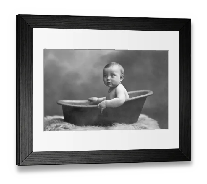 Framed Print : Historic photograph, baby in the bathtub Framed Print : Historic photograph, baby in the bathtub