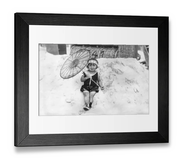 Framed Print : Historic photograph, little girl at the beach
