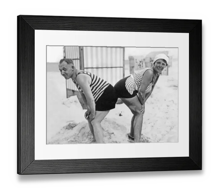 Framed Print : Funny couple at the beach, historic photograph Framed Print : Funny couple at the beach, historic photograph