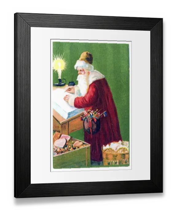 Framed Print : Santa writing in a great book, historical illustration