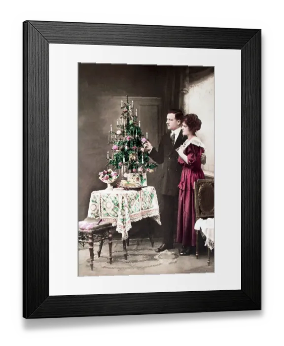 Framed Print : Christmas, couple standing in front of the Christmas tree