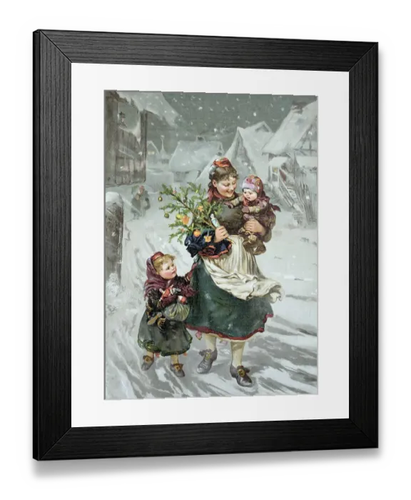 Framed Print : Woman with children and a Christmas tree