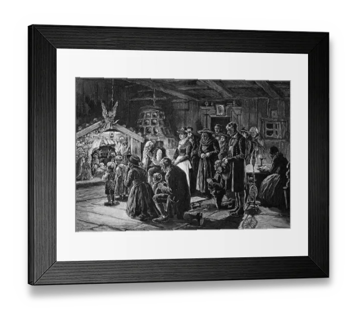 Framed Print : Christmas crib in Tyrol, historic wood engraving