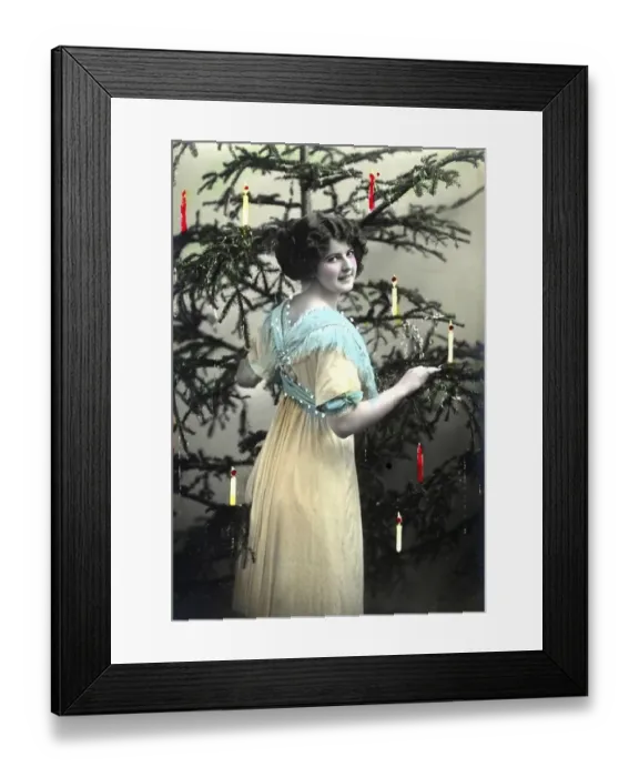 Framed Print : Historical photo, woman with Christmas tree