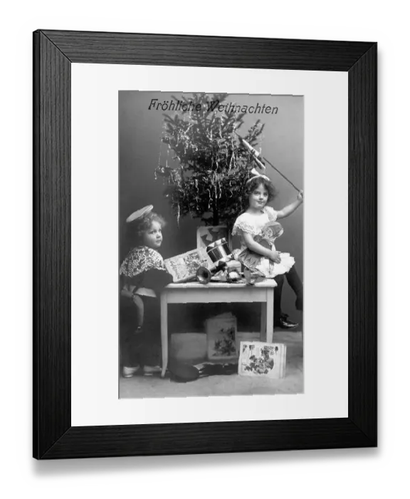 Framed Print : Historic photograph, children beneath a Christmas tree