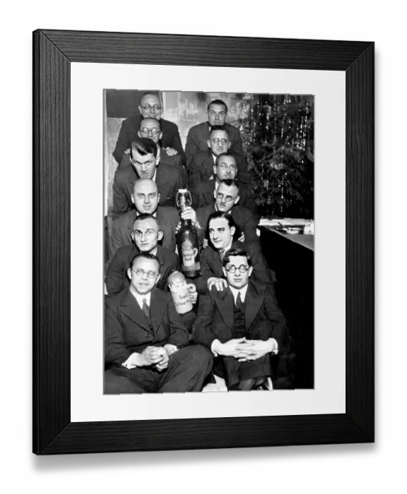 Framed Print : 10 men celebrating Christmas, historic photograph