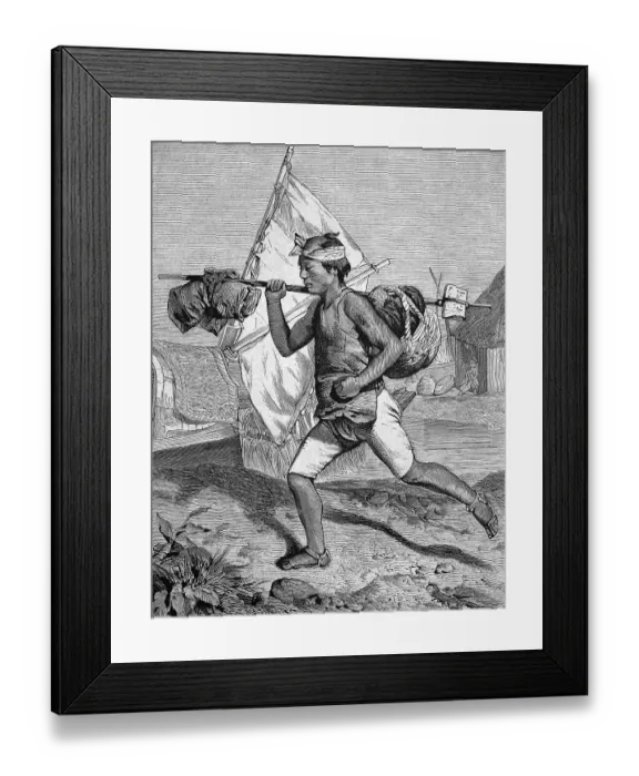 Framed Print : Japanese postman, historical engraving, about 1888 Framed Print : Japanese postman, historical engraving, about 1888