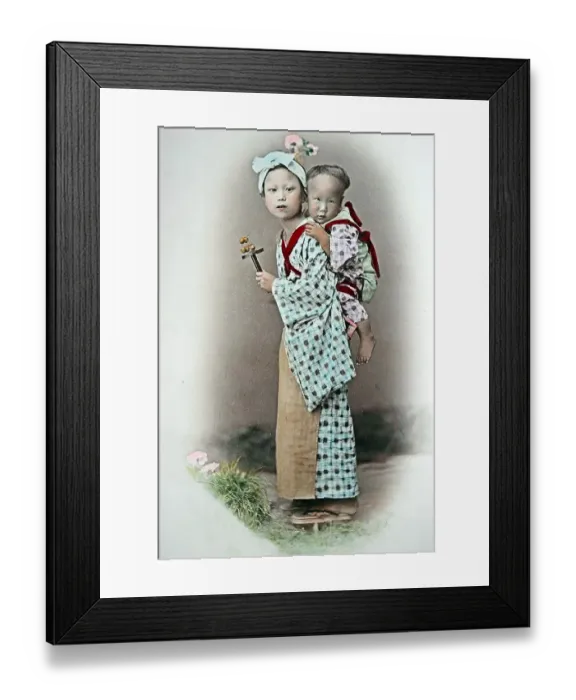 Framed Print : Japanese girl carrying child, Japan, Asia Framed Print : Japanese girl carrying child, Japan, Asia