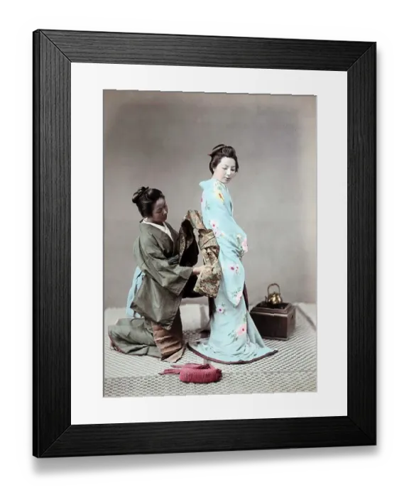 Framed Print : Tying kimono belt, Japan, Asia