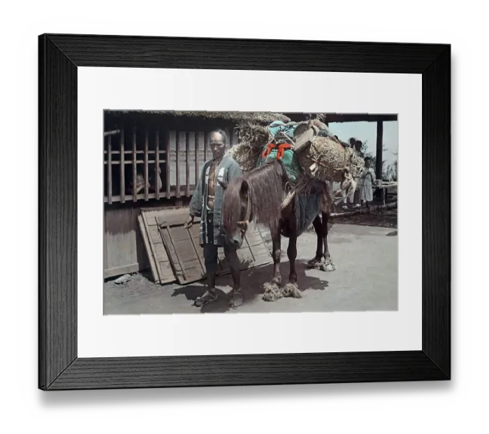 Framed Print : Japanese man with transport horse, Japan, Asia