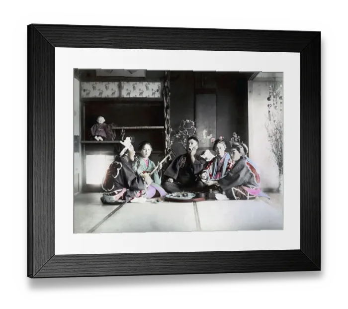 Framed Print : Four women and man making music, Japan, Asia