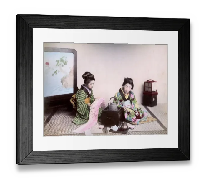 Framed Print : Two geishas reading and drinking tea, Japan, Asia Framed Print : Two geishas reading and drinking tea, Japan, Asia