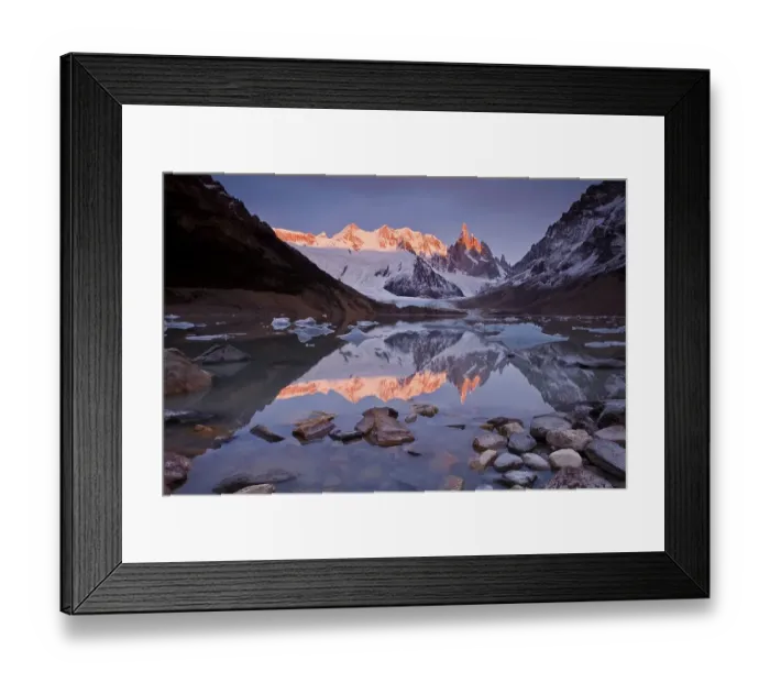 Framed Print : Cerro Torre massif, reflections in Lake Torre