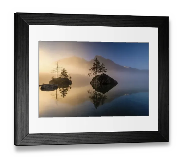 Framed Print : Hintersee lake with morning fog at sunrise Framed Print : Hintersee lake with morning fog at sunrise