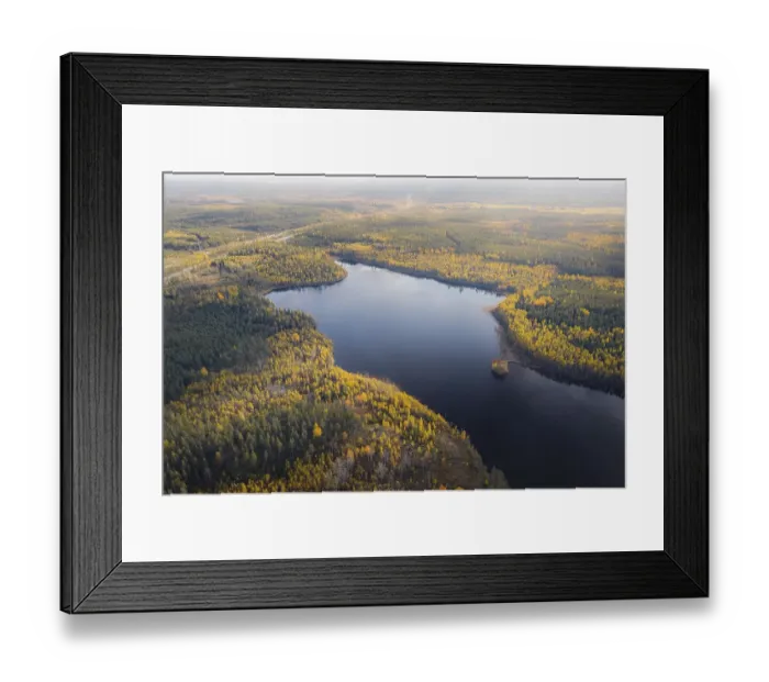 Framed Print : UAV recording, autumnal forest and lake