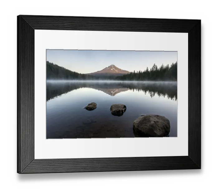 Framed Print : Three stones in the water, reflection of the volcano Mt