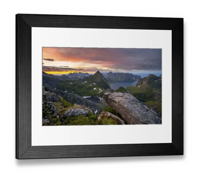 Framed Print : View over mountain tops and sea