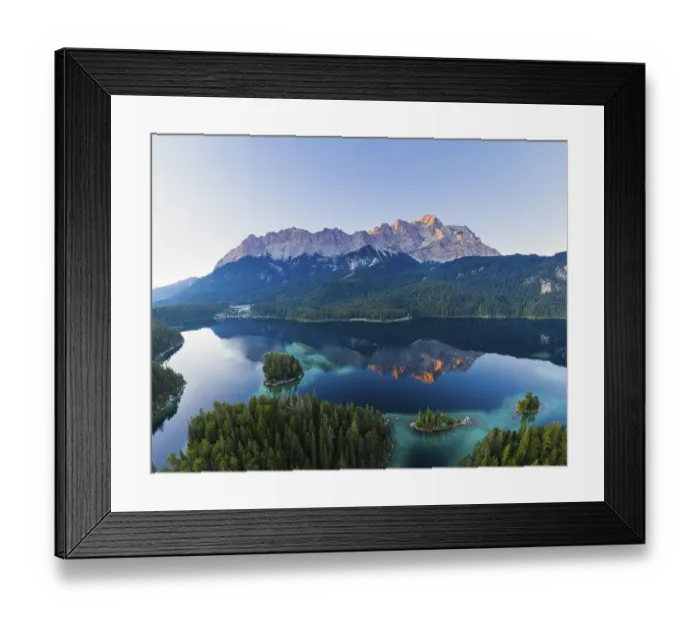 Framed Print : Eibsee lake with Wetterstein range and Zugspitze in the morning light