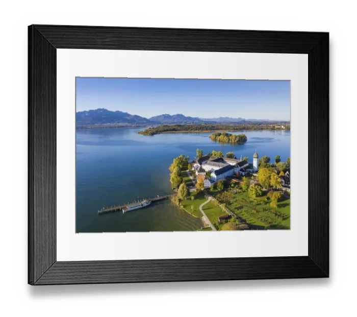 Framed Print : Steam jetty and Benedictine monastery Frauenwoerth on Fraueninsel