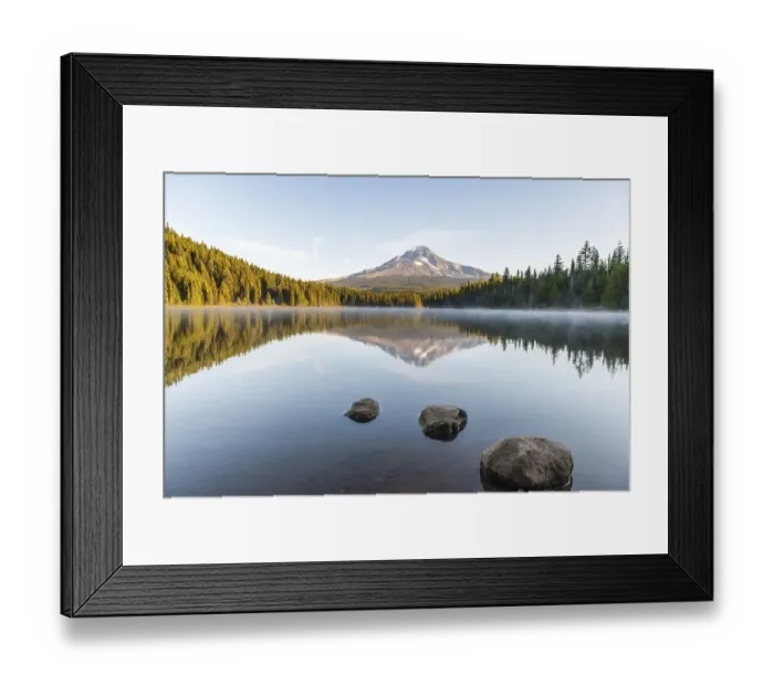 Framed Print : Reflection of the volcano Mt. Hood in Lake Trillium Lake