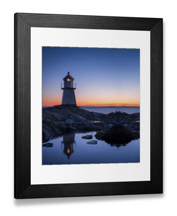 Framed Print : Lighthouse surrounded by rocks at night Framed Print : Lighthouse surrounded by rocks at night