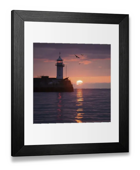 Framed Print : Lighthouse on sunrise. Yalta, Crimea