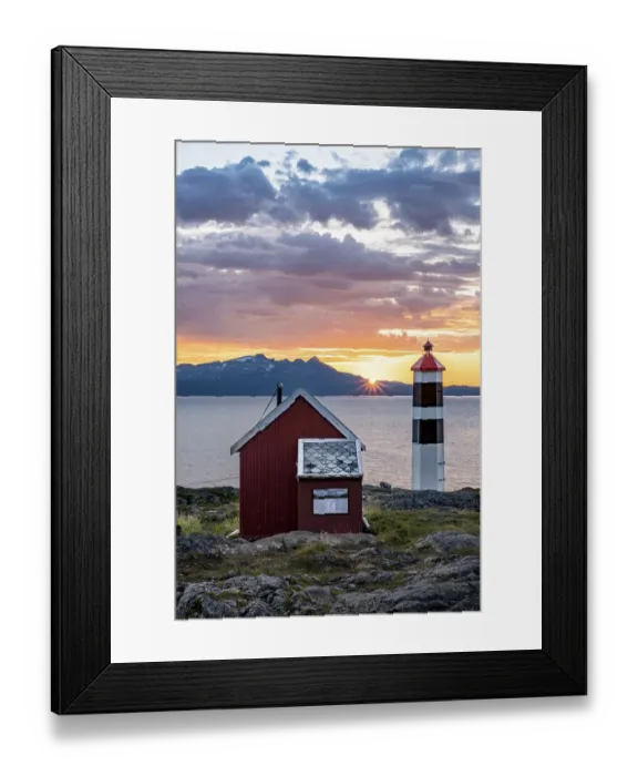 Framed Print : Lyngstuva lighthouse, sunset, Lyngen
