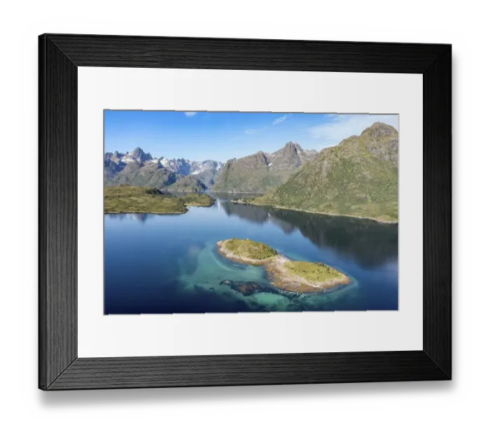 Framed Print : Aerial view over fjord Raftsund Framed Print : Aerial view over fjord Raftsund