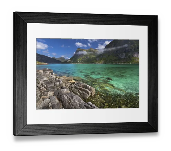 Framed Print : Fjord near Flakstad, Flakstadoy
