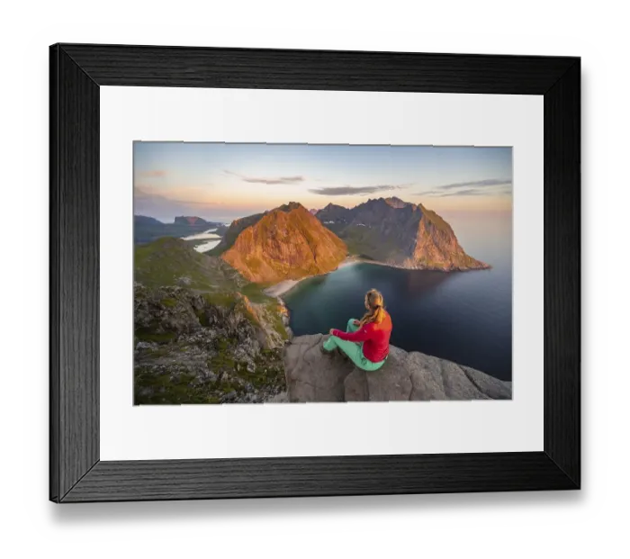 Framed Print : Evening atmosphere, hiker on top of Ryten