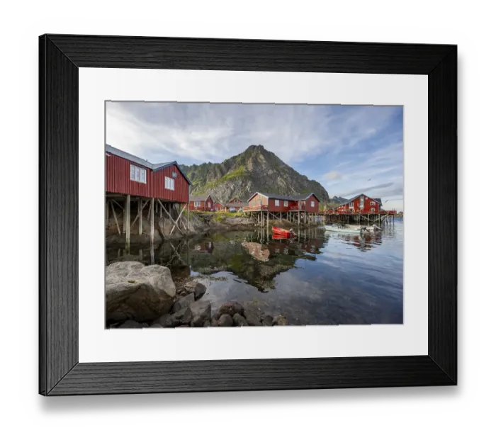 Framed Print : Traditional red rorbuer wooden huts