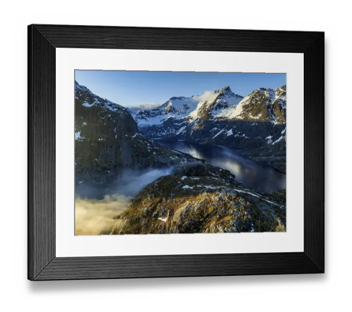 Framed Print : Aerial view, steep mountains, coast Framed Print : Aerial view, steep mountains, coast