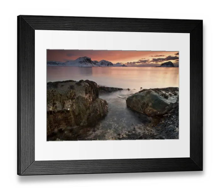 Framed Print : Vikbukta Bay at sunset, near Haukland