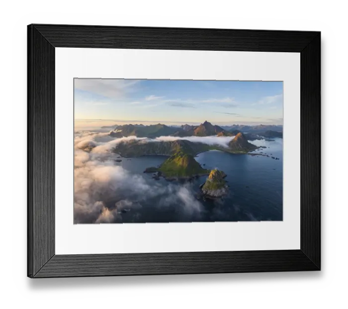 Framed Print : Coast, fjords and mountains, Mount Trehyrna Framed Print : Coast, fjords and mountains, Mount Trehyrna