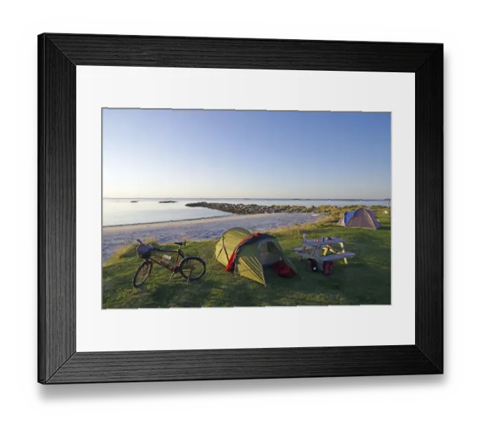 Framed Print : Camping on a quiet beach at dusk with tent Framed Print : Camping on a quiet beach at dusk with tent