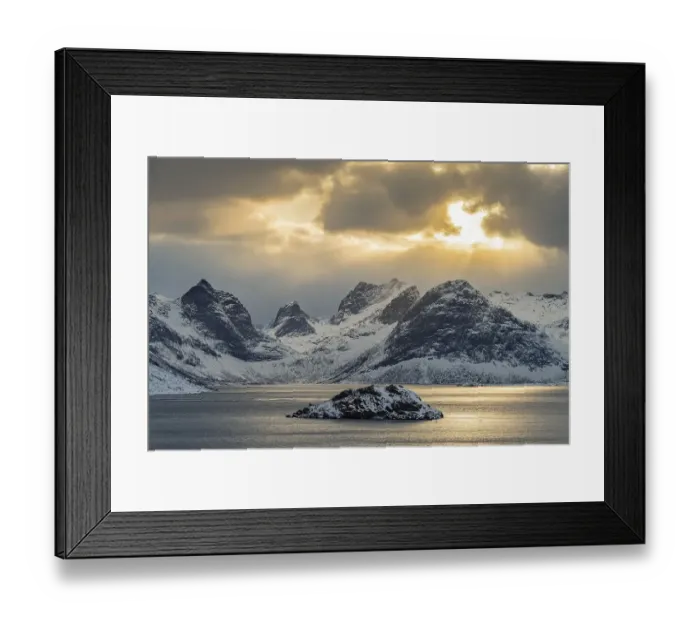 Framed Print : Winter Scandinavian landscape by the fjord Framed Print : Winter Scandinavian landscape by the fjord
