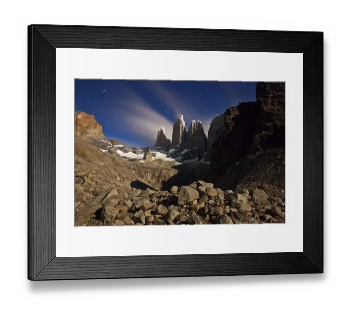 Framed Print : Moonlight over the Torres del Paine mountain group