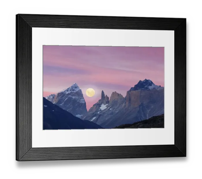 Framed Print : Full moon over the mountains, Torres del Paine National Park