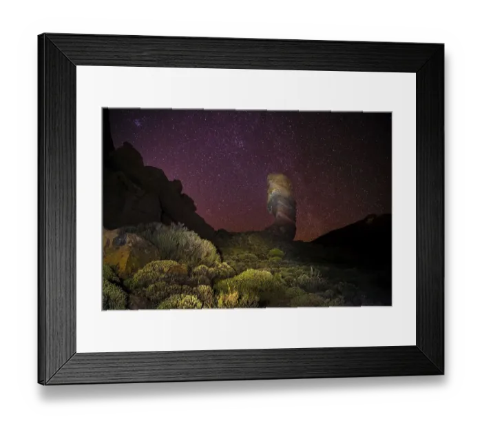 Framed Print : Roque Chinchado and Teide vulcano with starry sky