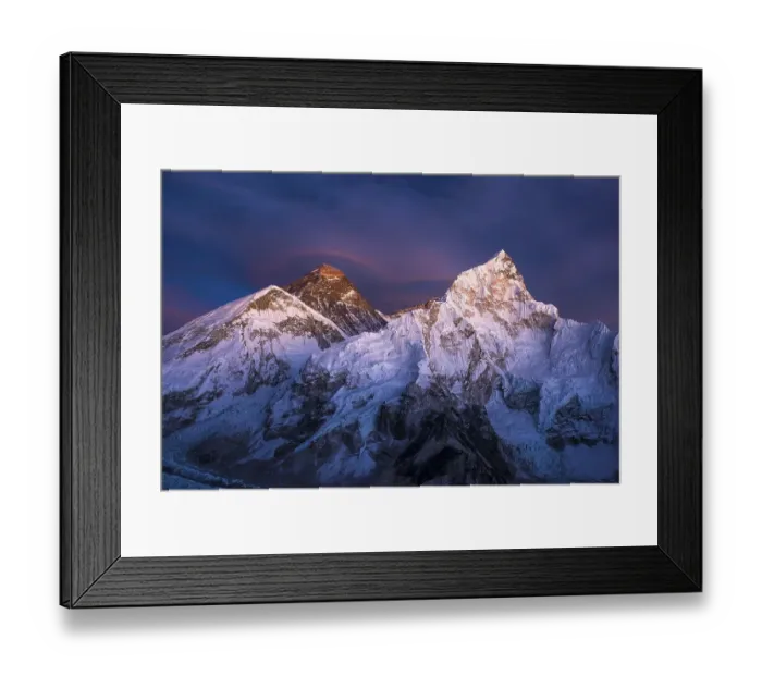 Framed Print : View at sundown from Kala Patthar on Mount Everest and Lhotse west flank Framed Print : View at sundown from Kala Patthar on Mount Everest and Lhotse west flank