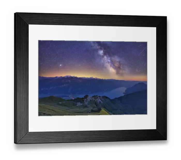 Framed Print : View of Lake Brienz with starry sky and Milky Way from Brienzer Rothorn