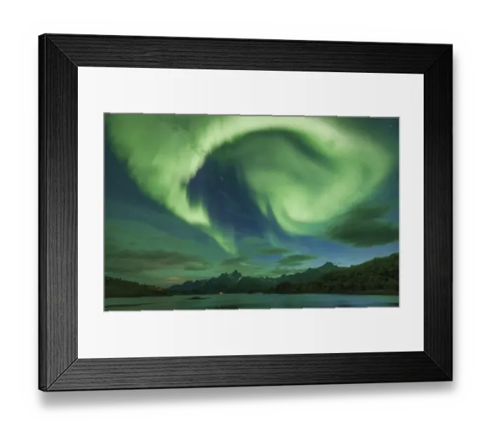 Framed Print : Northern lights over the fjord