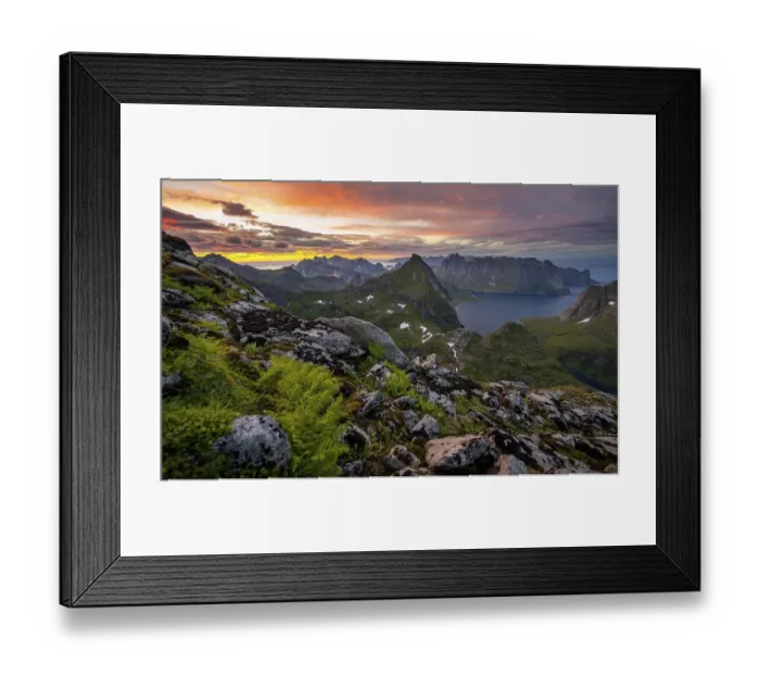 Framed Print : View over mountain top and sea