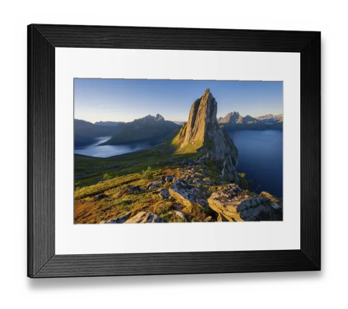 Framed Print : Morning atmosphere, steep mountain Segla