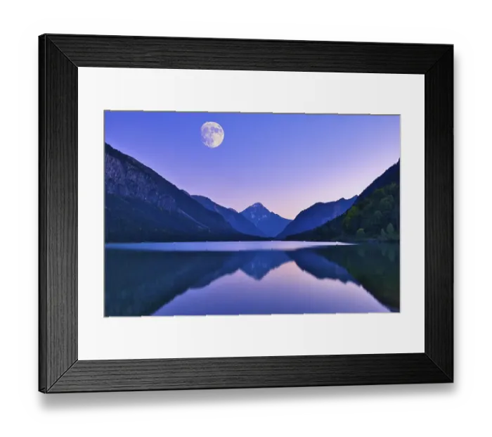 Framed Print : Lake Plansee with full moon, evening mood
