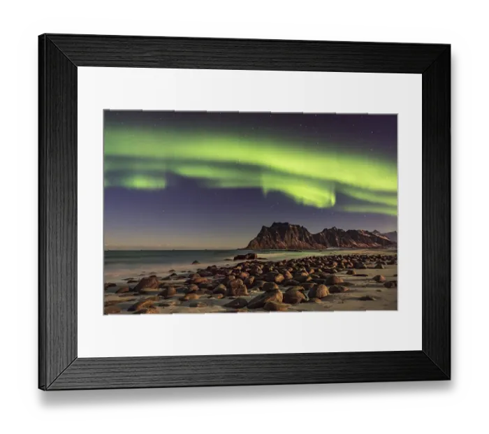 Framed Print : Northern lights (Aurora borealis) in winter Scandinavian landscape